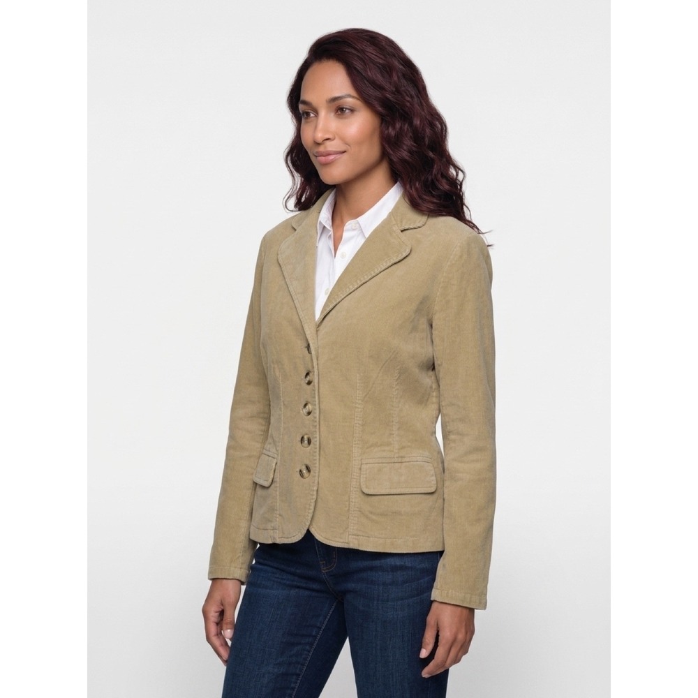 Y2K St. John's Bay Corduroy Blazer Women Medium Tan Stretch Cotton Jacket